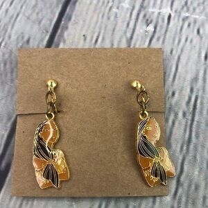 Disney Pocahontas gold tone clip on drop dangle earrings